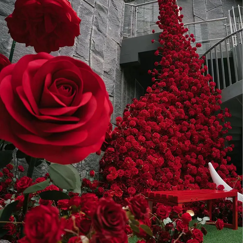 Pabrik langsung kepala tunggal sutra merah mawar bunga pernikahan buatan untuk Natal Hari Ibu wisuda Halloween