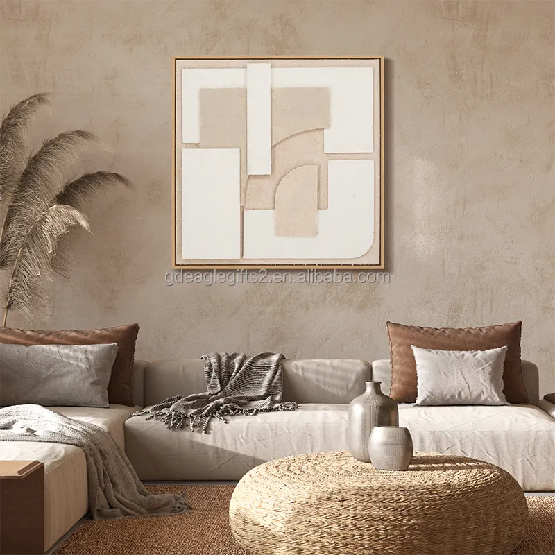 EAGLE GIFTS Home Decor Moderne geometrische 3D-strukturierte Malerei Wandbild Weiß Große weiße strukturierte Wand kunst