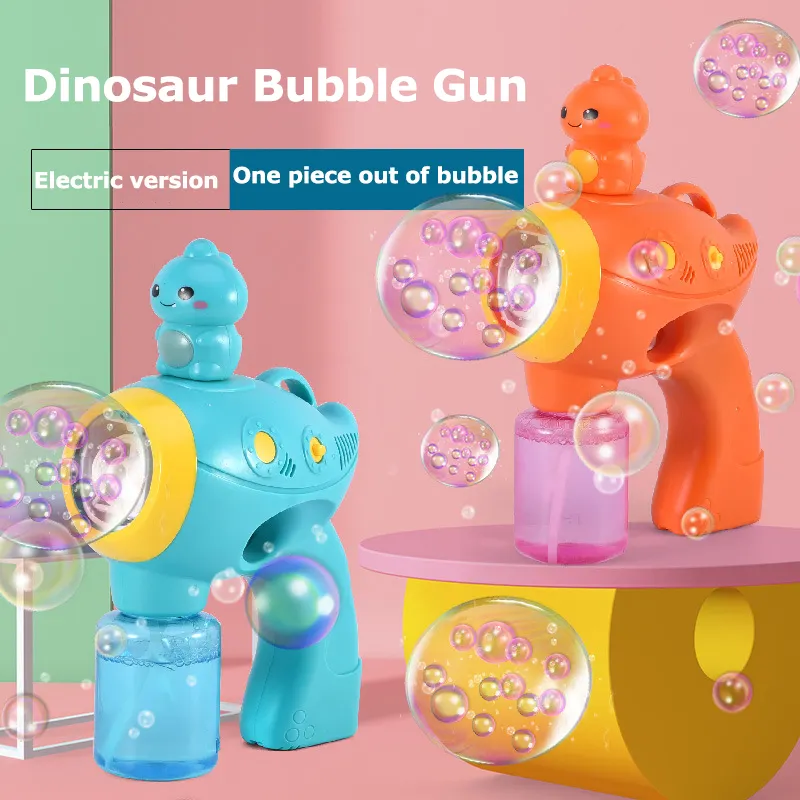 Dễ thương phim hoạt hình khủng long bong bóng Súng đồ chơi ngoài trời mùa hè nước xà phòng đồ chơi động vật điện máy bong bóng cho trẻ em với ánh sáng và âm nhạc