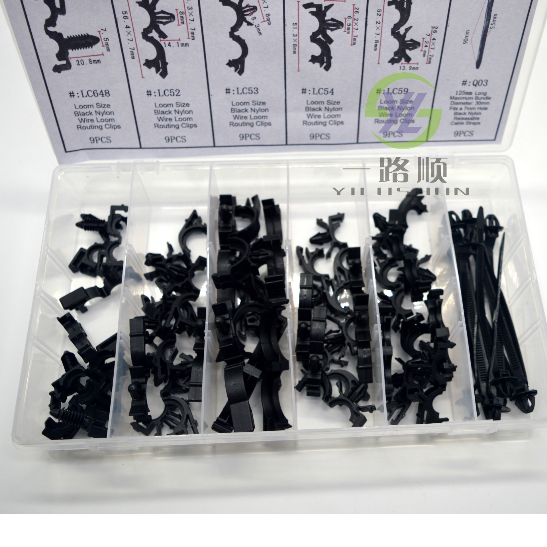 54 clips para arnés de cables en caja.