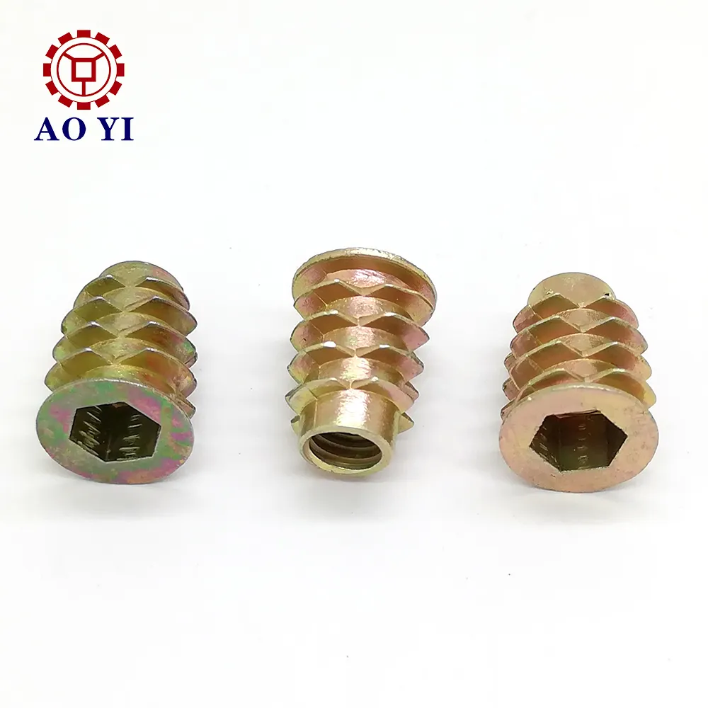 Kim Loại Barrel Hex Socket M8 Chèn Nut Cho Đồ Nội Thất Bằng Gỗ