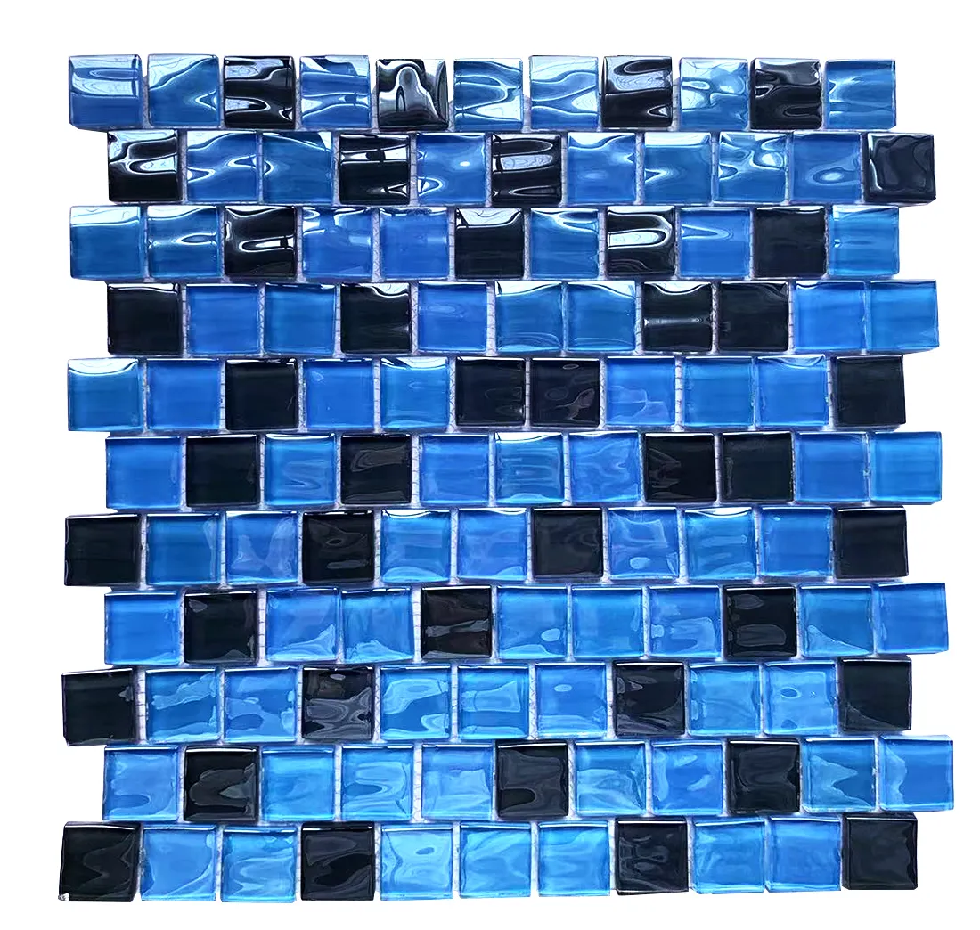 Azulejo de mosaico de vidro iridescente para piscina, azulejo para exterior com superfície áspera e cor azul, novo design