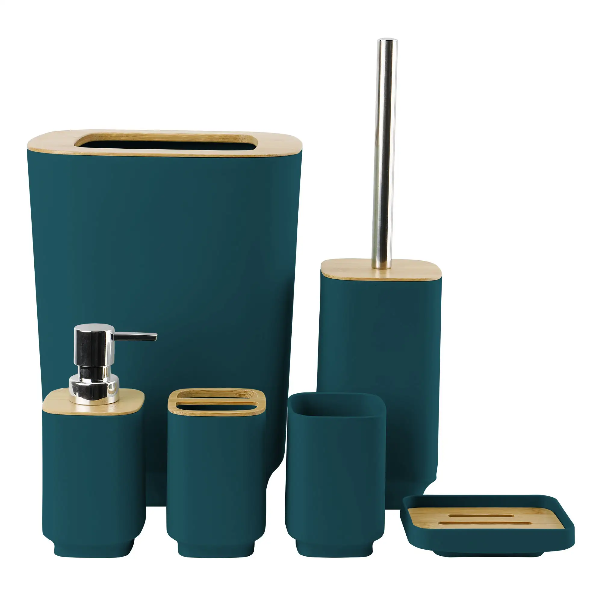 OEM OEM Luxe Style européen Couvercle en bambou Ensemble d'accessoires de salle de bain 6 pièces en plastique avec porte-brosse à dents