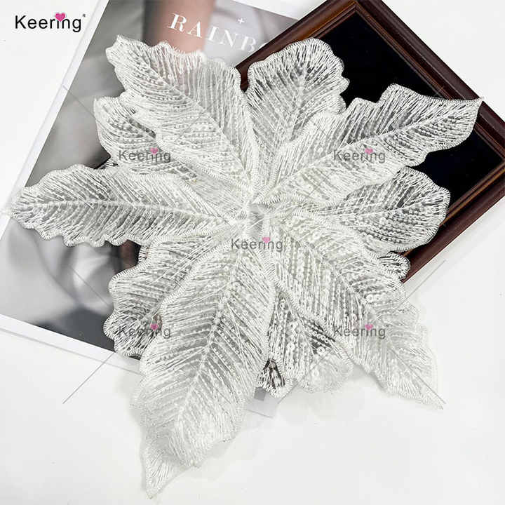 WPH-1900 Handmade Sew on Rhinestone Pearl Beaded Sequin 3D Flower Patches Embroidery Lace Applique for Hoodies Wedding Dress
