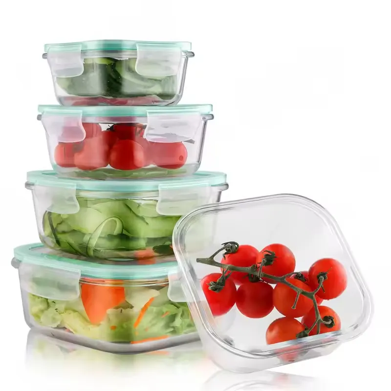 Umweltfreundlicher Lebensmittelbehälter aus Glas mit Deckel Glas-Lunchbox mikrowellen-Lunch-Container-Sets