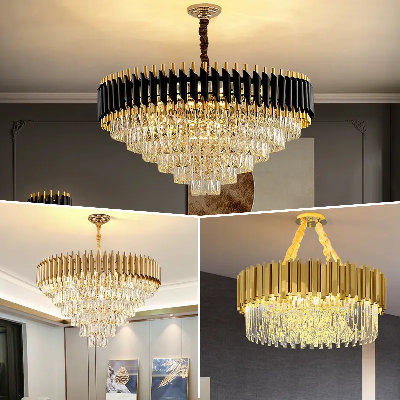Modern Style Stock Wohnzimmer Große italienische Gold Hochzeit Lampen Kristall Decke Luxus Glanz Kronleuchter Kristall Pendel leuchten