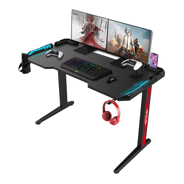Table de jeu ergonomique avec lumière LED, ordinateur de bureau, rvb, noir, pour Gamer