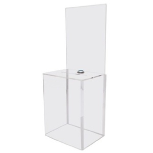 מותאם אישית נקה <span class=keywords><strong>plexiglass</strong></span> נעילת קרפל תיבת תרומה מרובעת עם תווית