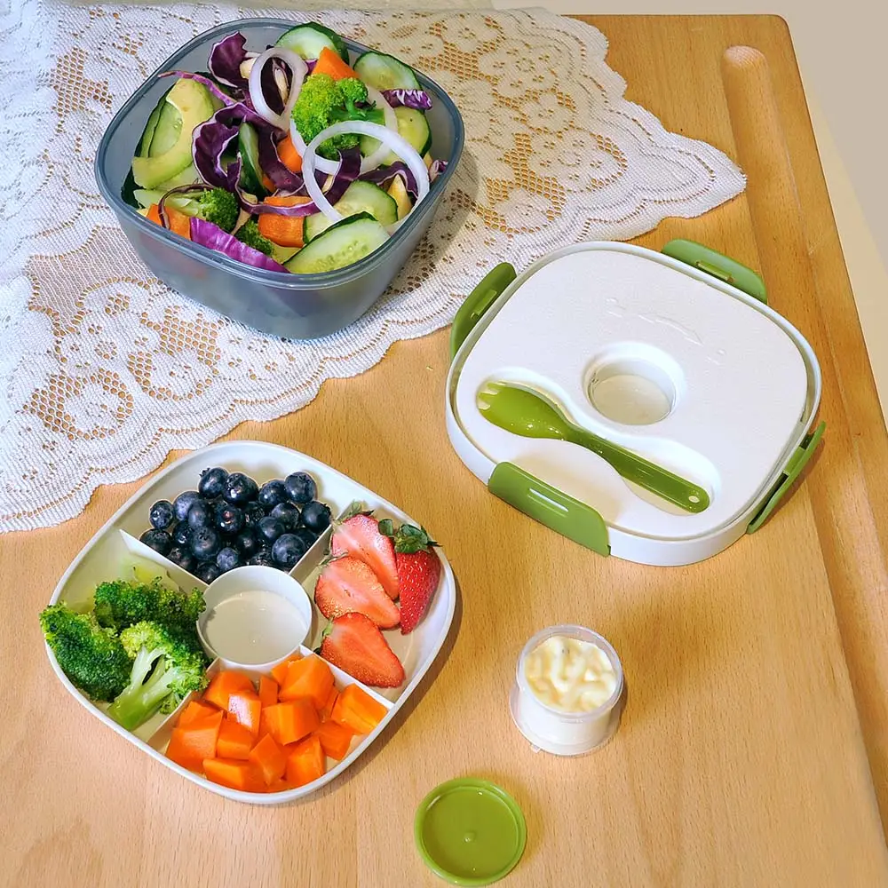 Conteneurs de boîte à lunch à salade en plastique sans BPA avec compartiments et packs de glace pour salade pour adultes et enfants
