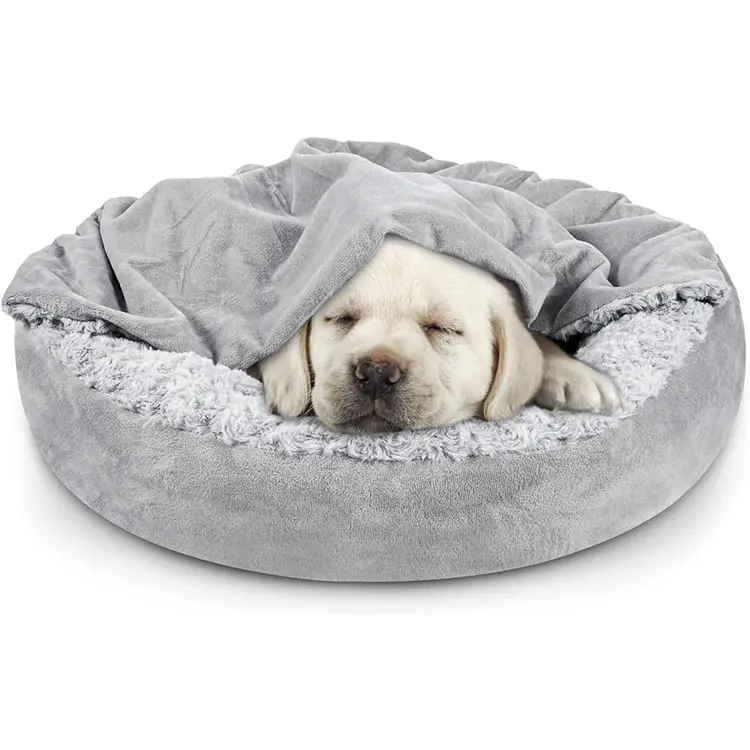 Маленькая кровать для собак с капюшоном, уютная кровать, роскошная кровать для щенков, круглая Успокаивающая кровать для домашних животных, противоскользящая Нижняя кровать