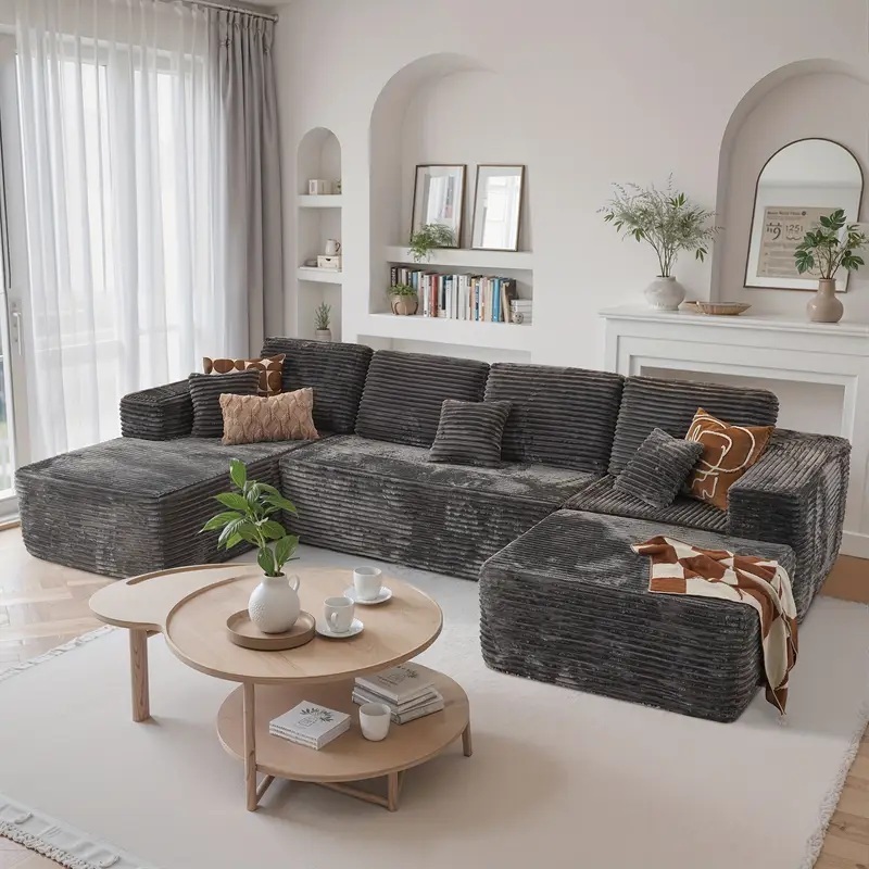 Gray 134 Inch U-Shaped Sofa