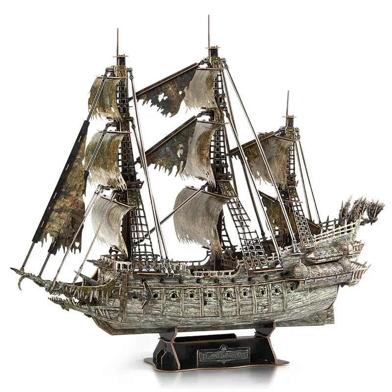 Mainan kualitas tinggi mainan DIY kertas kapal bajak laut Model dirakit lampu LED Flying Dutchman 3D Jigsaw Puzzle untuk hadiah Natal