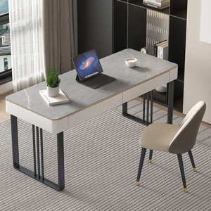 Nordic Luxury Rock Board Desk Chair Combination Simple Modern Design for Small Apartment Office <strong>Building</strong> Metal <strong>Computer</strong> Study - Product Image 4