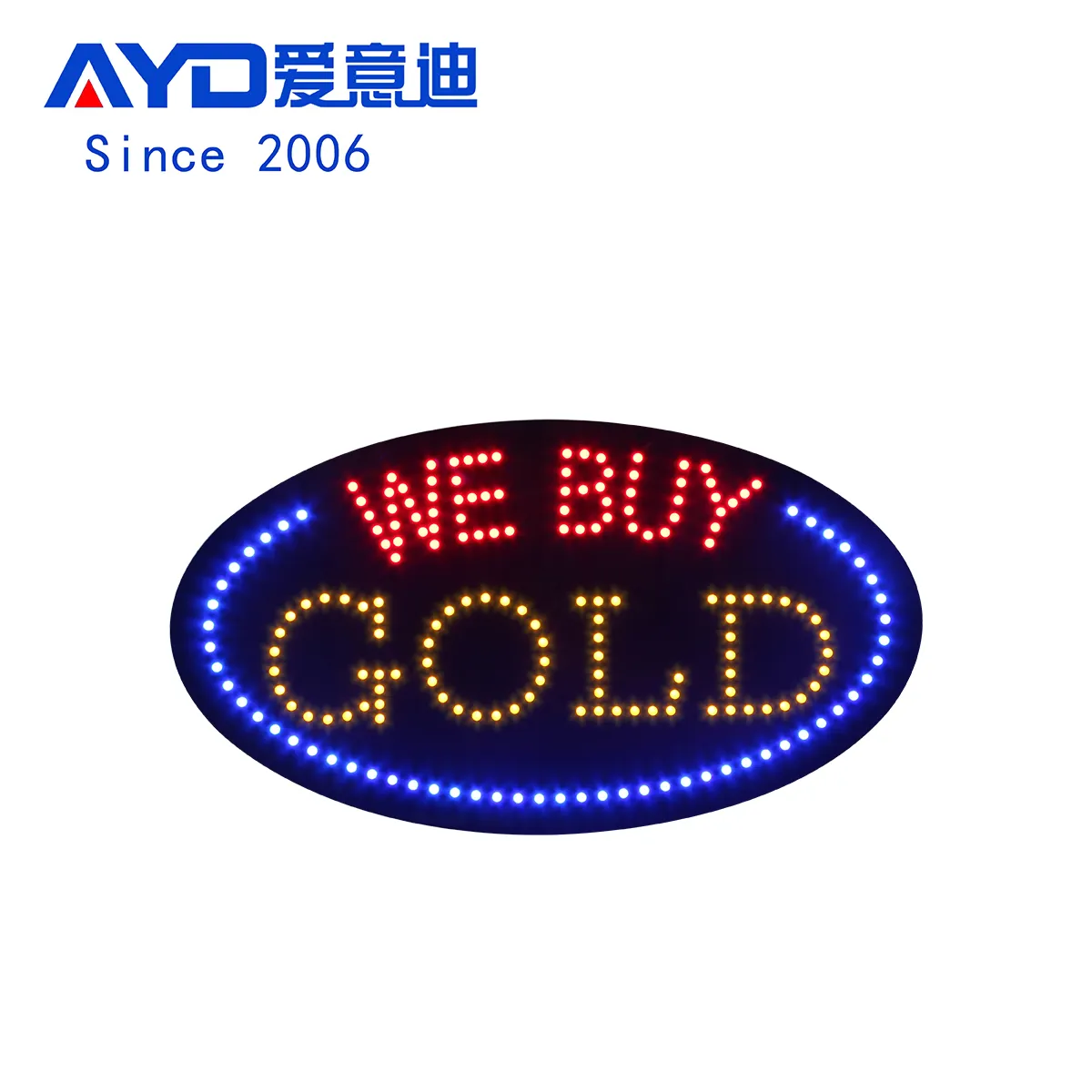 15 "x 27" Publicidad de forma ovalada COMPRAMOS GOLD Store LED Sign, Business Display Board con alto brillo