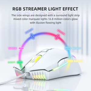 Onikuma Cw905 White Simple Wired <strong>Mouse</strong> Gaming 3600 <strong>Dpi</strong> Usb <strong>Mouse</strong> Wired Wired Computer <strong>Mouse</strong> 1200 <strong>Dpi</strong> With Rgb Led Light - Product Image 5