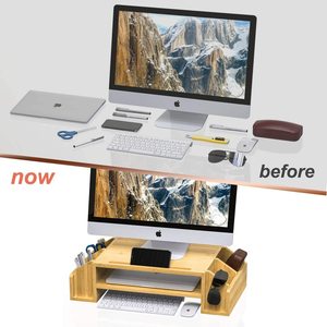Monitor elevador de ordenador de dos capas, soporte de bambú para el hogar y la Oficina - Product Image 4
