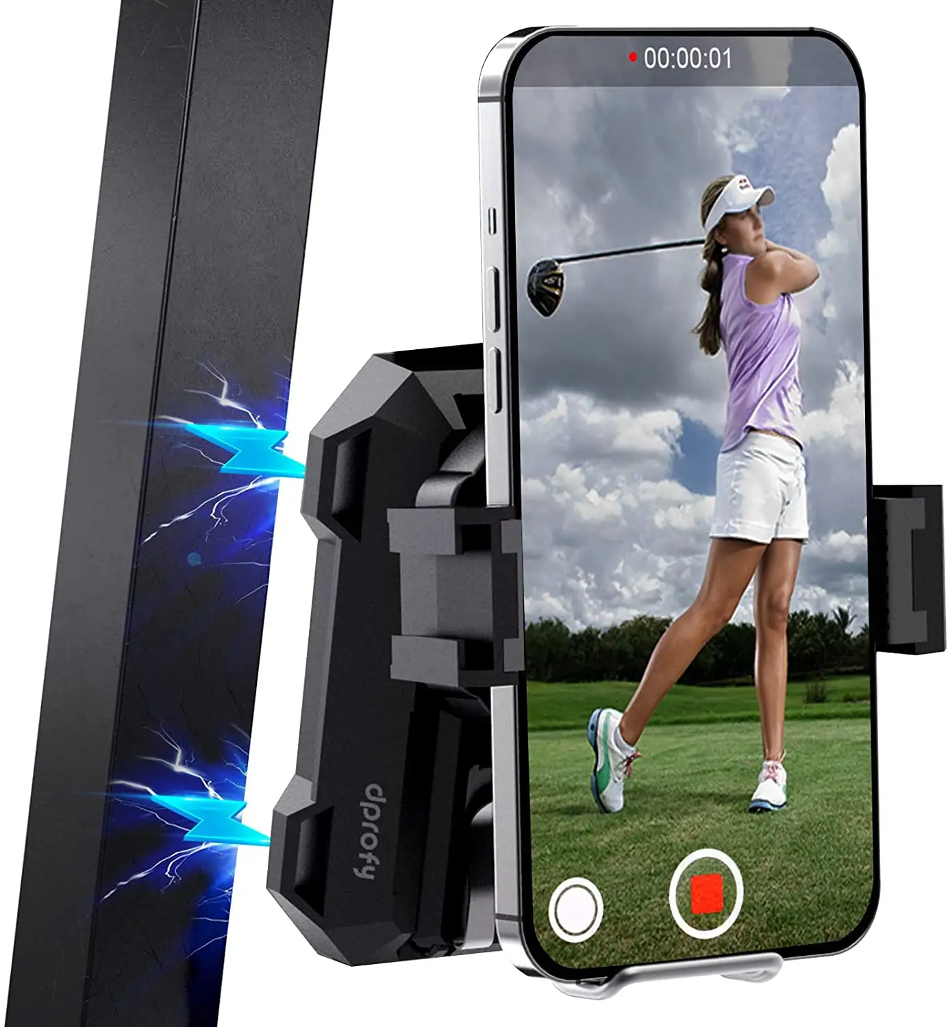 Gsou GM10 Universal 180 Degree Rotating Mount Cell Golf Phone Holder with Rubber Strap