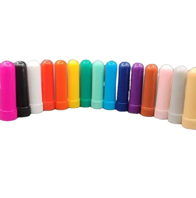 Inhalador de plástico vacío colorido recargable de 66mm con núcleo de algodón Botellas de plástico Tubos inhaladores nasales en blanco