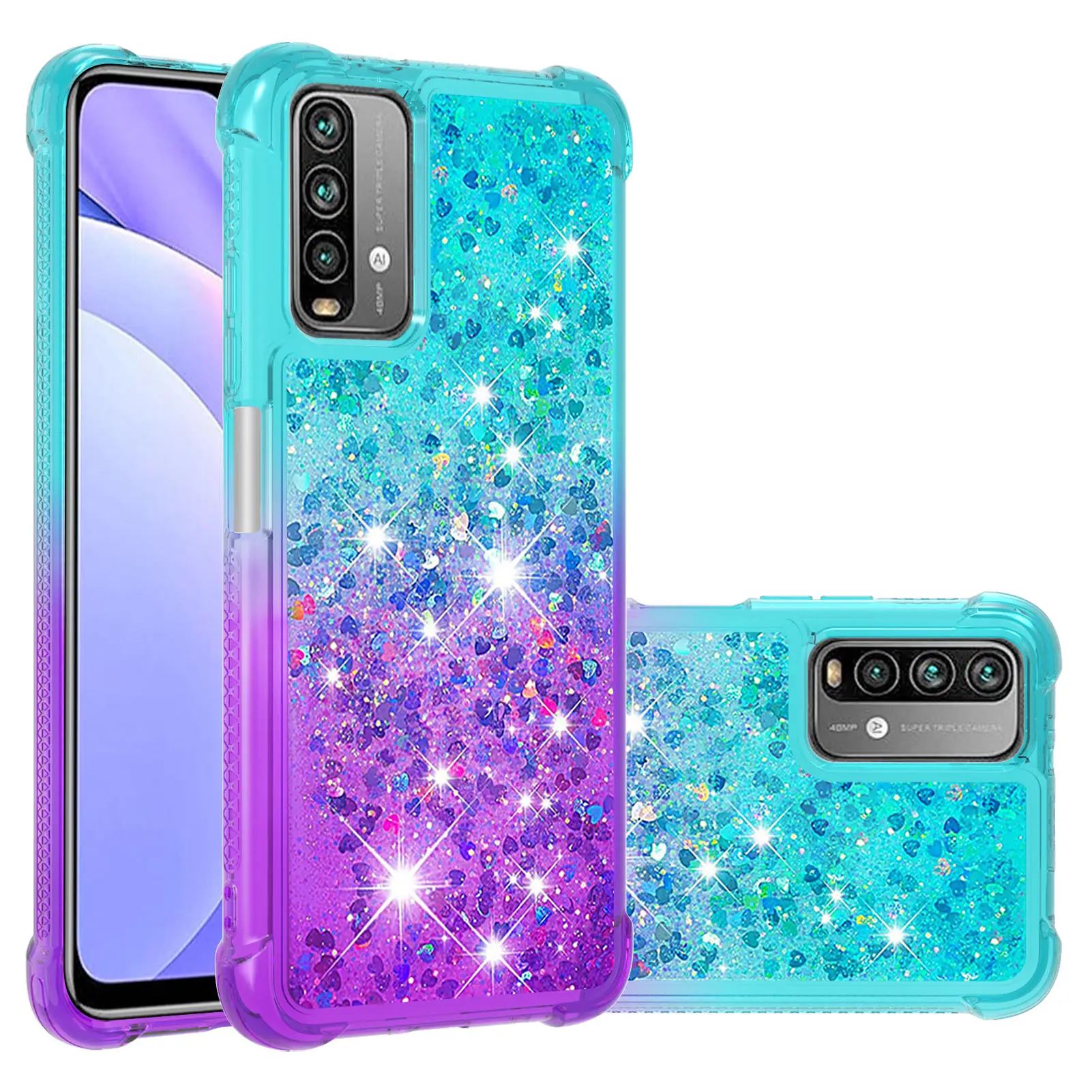 Glitter yumuşak degrade telefon kılıfı kapak için Xiaomi Poco M3-Note 9 4G Redmi 9 güç Redmi 9T quicksand Funda Coque çapa vaka