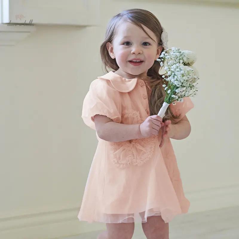 DB2241141 DAVE BELLA vestido para niños verano bebé niñas moda estilo Rosa lindo Casual malla fiesta princesa vestido
