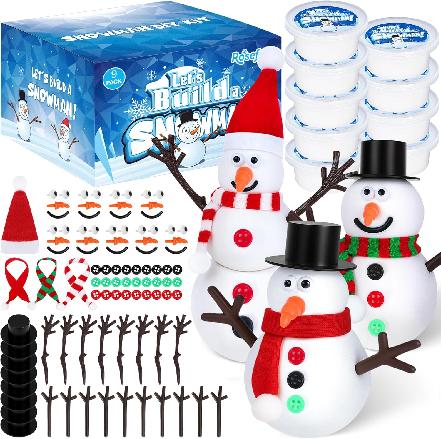 9 pack Snowman Clay Craft Kit