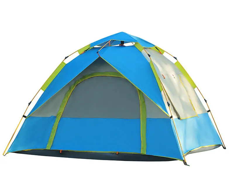 خيمة من الألياف الزجاجية ذات عمود 4 أشخاص للتخييم التلقائي في الهواء الطلق خيمة للمشي لمسافات طويلة