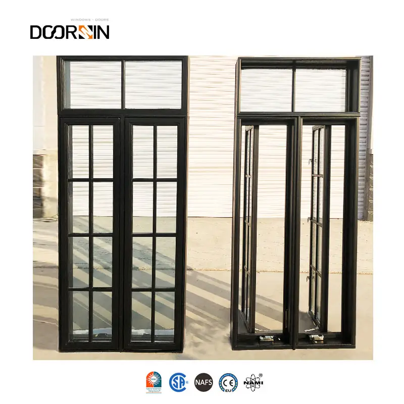 Verified Pro Doorwin Estilo americano Doble vidrio de seguridad Ventana residencial Cubierta de aluminio Manivela de madera Ventanas abiertas