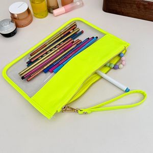 Fabrika doğrudan mektup yamalar temizle kilitli poşet torbalar şeffaf PVC kozmetik çantası kolu ile - Product Image 6