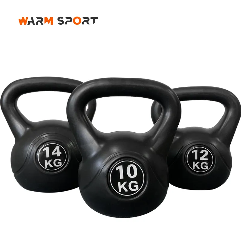 Hoge Kwaliteit Home Fitness Apparatuur 2 4 6 8 10 12 Kg Zwart Zand Gevuld Plastic Cement Kettlebell