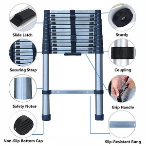 3.8M Stainless Steel Portable Telescoping Extension Ladder Home <strong>Collapsible</strong> <strong>Scaffold</strong> Structure Foldable With 150KG Max Capacity