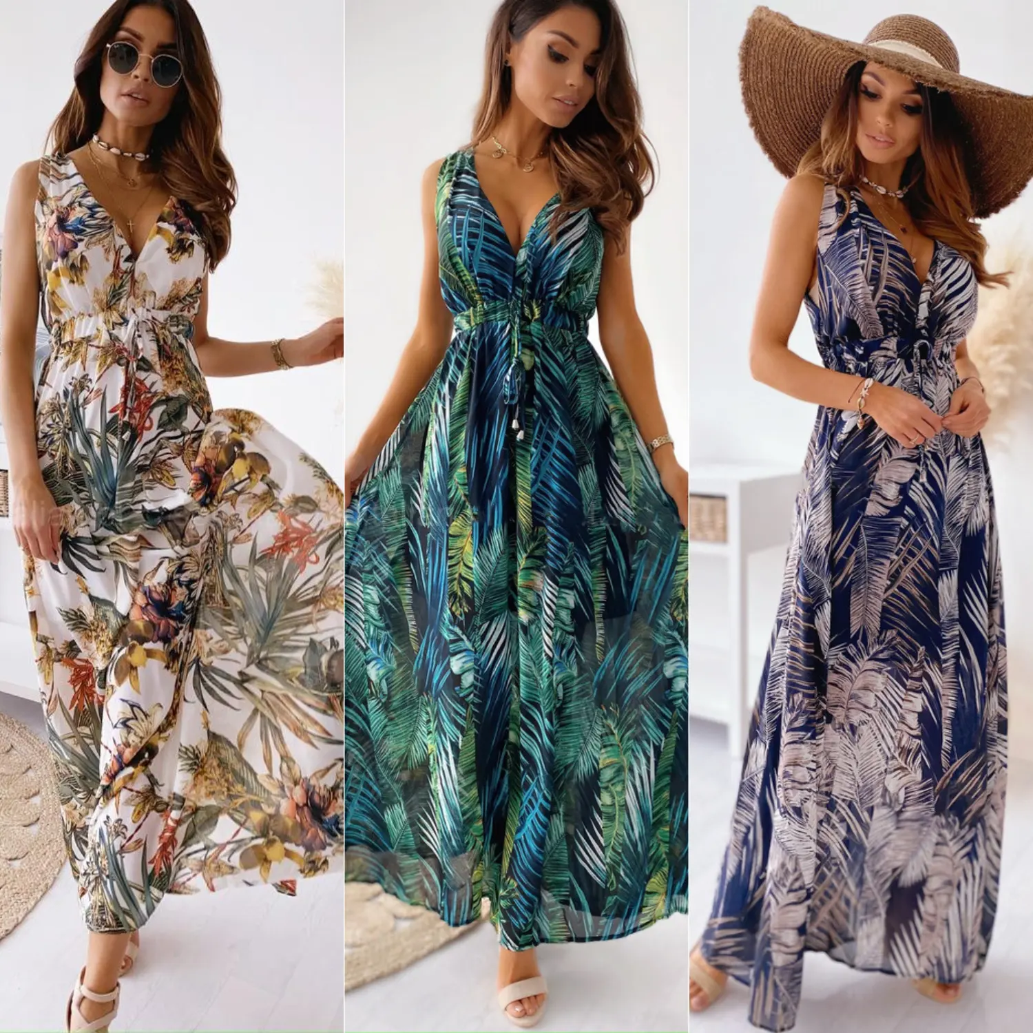 Vestido feminino costas nuas, vestido de verão feminino na moda, sem mangas e estampa, maxi vestidos para mulheres, 2021