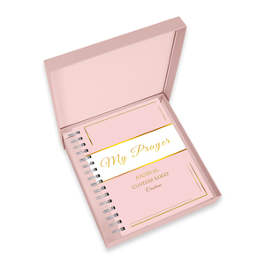 Logo con bollino a caldo con logo stampato personalizzato fascia elastica senza inchiostro con copertina rigida in pelle sintetica Planner diario diario di preghiera