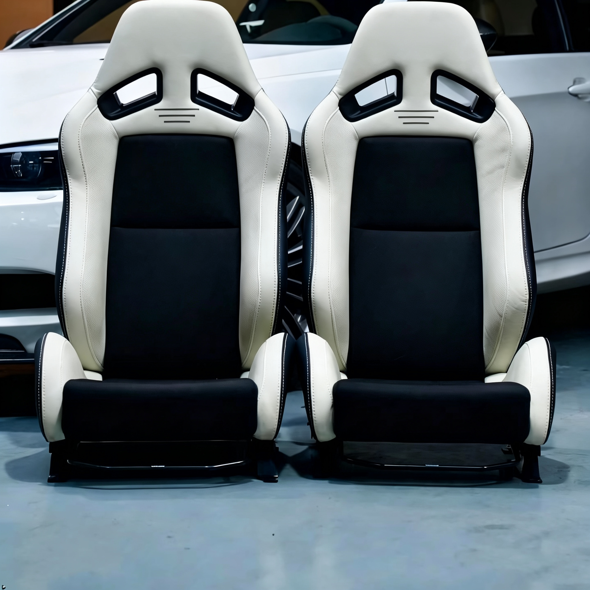 S-R-7 Cuero blanco + Tejido de punto negro (con riel deslizante)