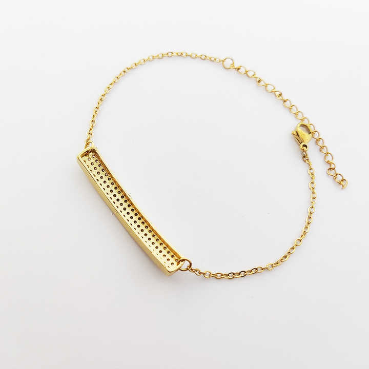 Zircon Stainless Steel Bracelet Paving Stone Copper Pendant Adjustable Bar Bracelet Gold Plated Jewelry