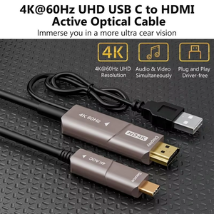 Cable de fibra óptica activo al por mayor 4K60Hz 4K 60Hz Video Audio USB3.1 USB C Tipo C Tipo-C a HDMI 2,0 Cable con carga USB - Product Image 3