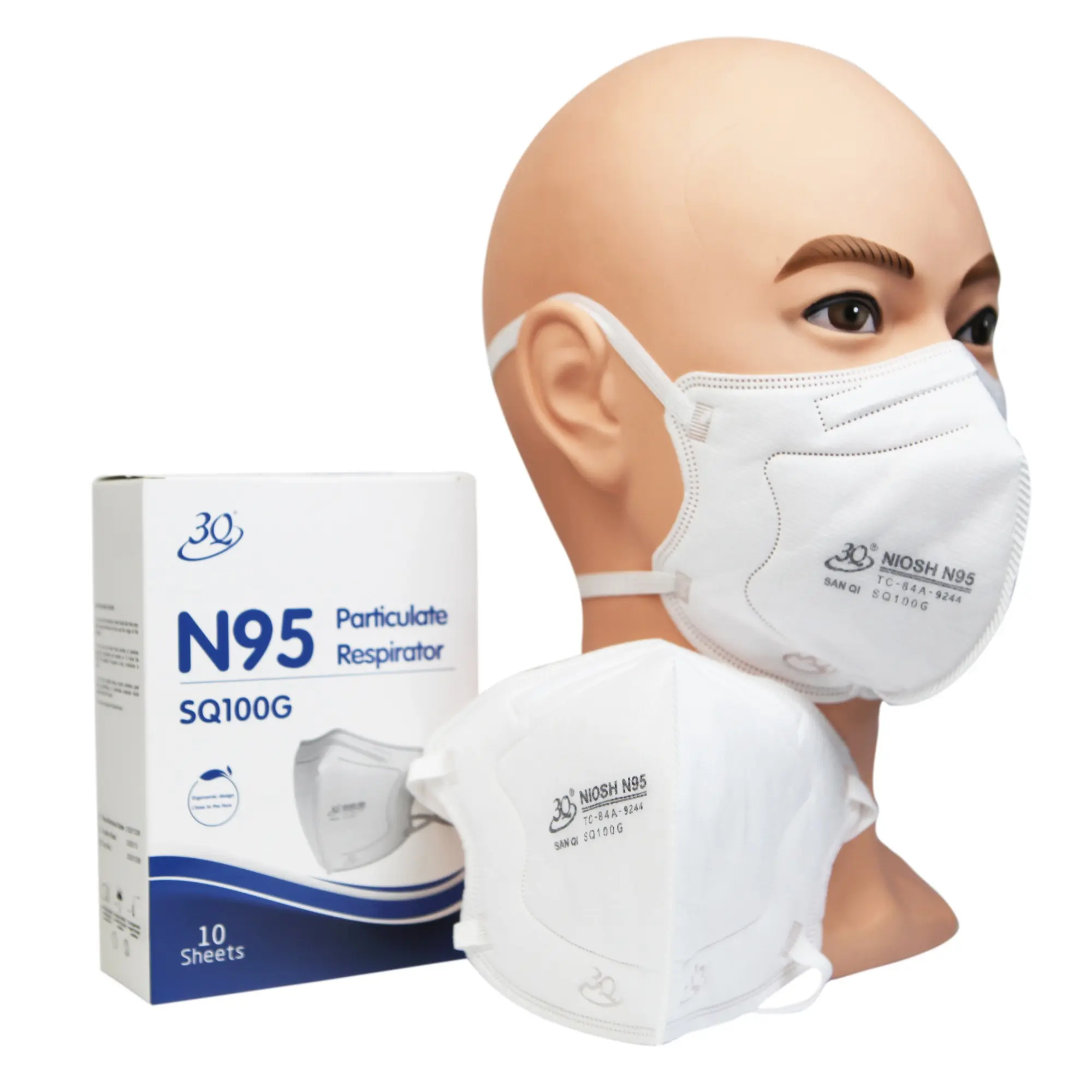 NIOSH Sanqi 3Q 브랜드 제조업체 도매 개별 포장 SQ100G 5 레이어 헤드 밴드 먼지 방지 일회용 N95 마스크