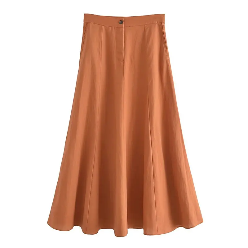 ZATRHMBM mujer 2023 verano moda Lino mezcla Maxi vestido Retro elegante Casual cintura alta señoras falda