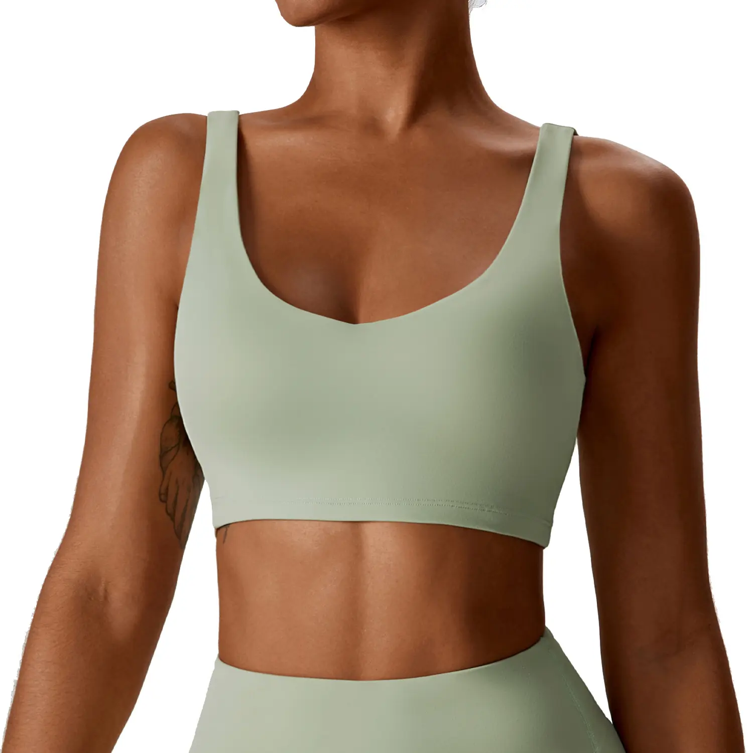 New V Neck Wide Shoulder Straps Deep V-Shaped Back High Intensity Shock-Absorbing Sports Bra Top