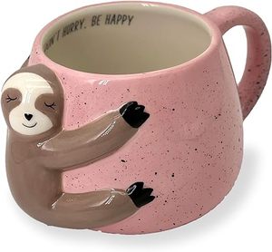 白いセラミックティーマグ動物の形をしたコーヒーマグナマケモノかわいい手作りカップ、手で印刷されたデザインと印刷されたことわざ