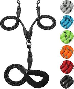 <span class=keywords><strong>2</strong></span>匹の犬用の反射ナイロンロープウォーキングトレーニング耐久性のある調整可能なスリップリード