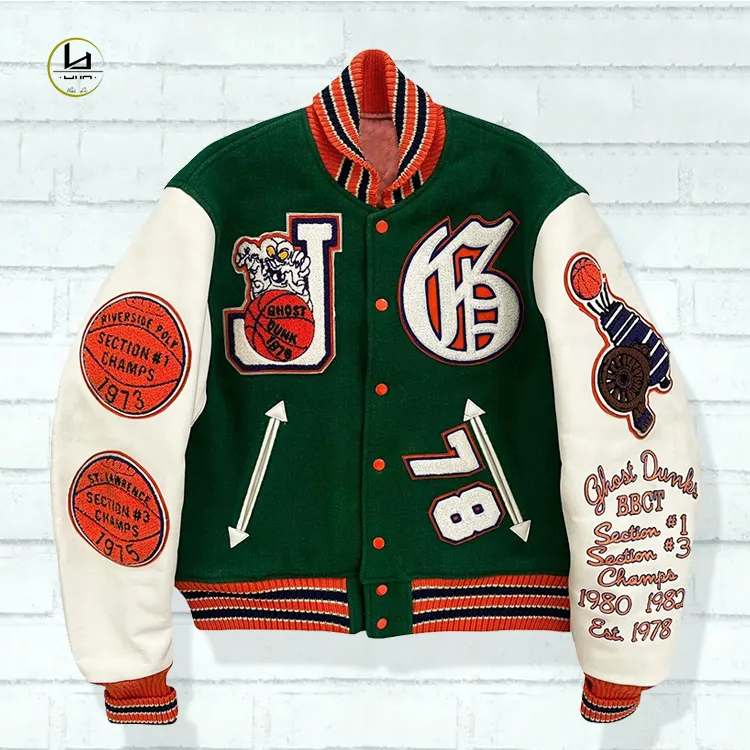 HL factory-chaqueta gruesa de alta calidad para hombre, chaqueta con letras impresas personalizadas, bordadas, de béisbol, varsity