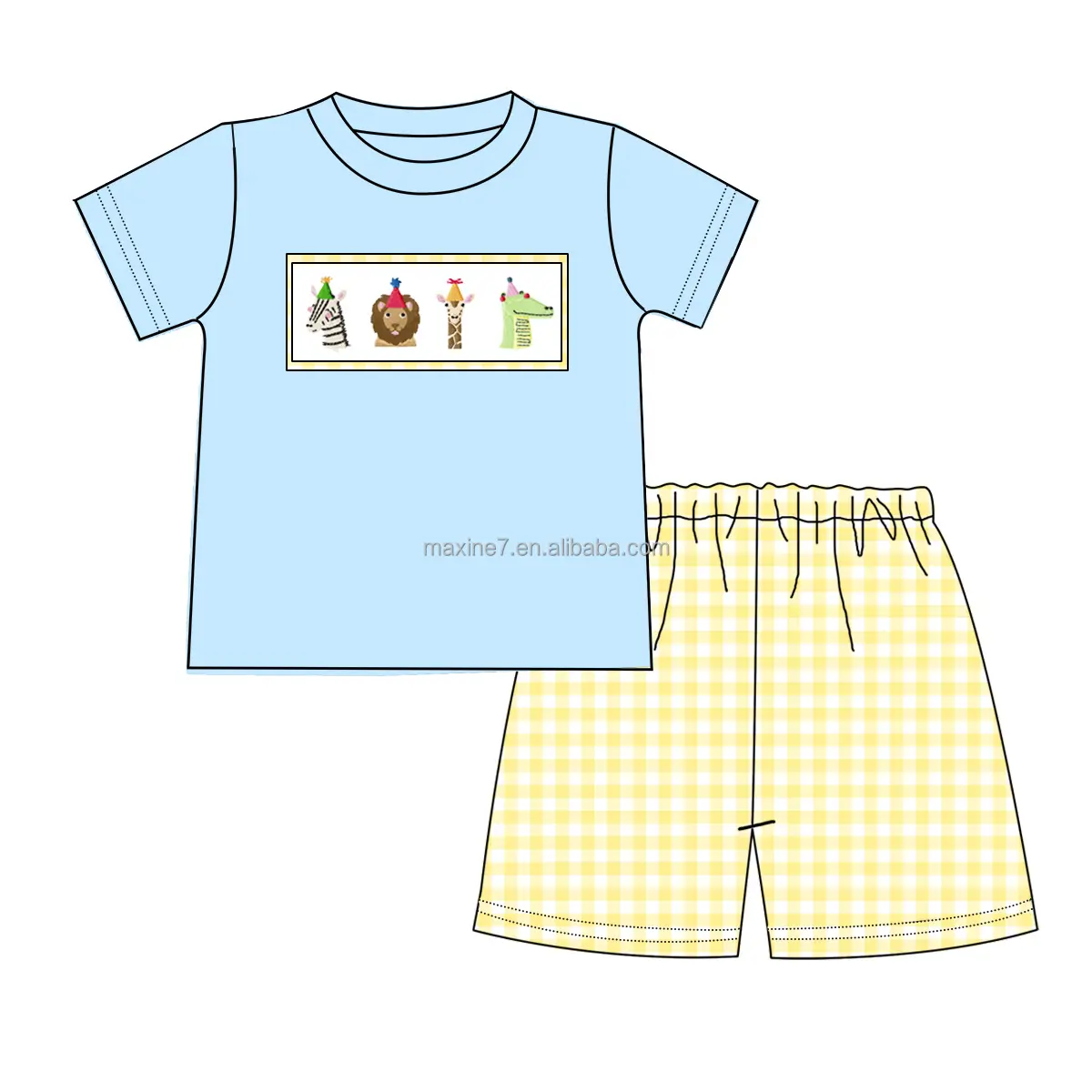 Venda quente de verão de algodão do bebê meninos conjuntos de roupa de aniversário boutique applique 2 pcs menino conjuntos de roupas meninos da criança