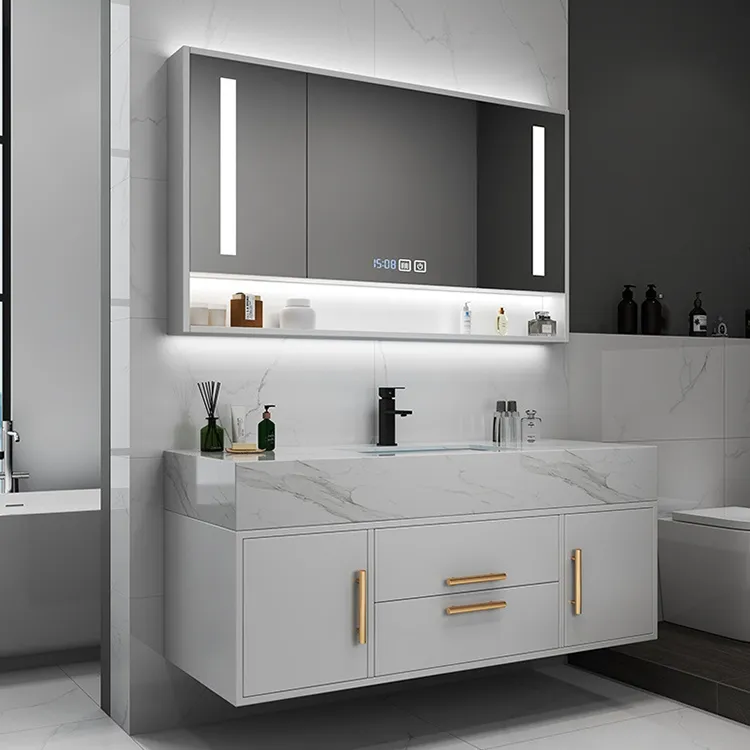 Chất lượng cao phòng tắm Vanity Tủ phong cách hiện đại Thiết kế đơn giản sơn mài tùy chỉnh Vanity tủ