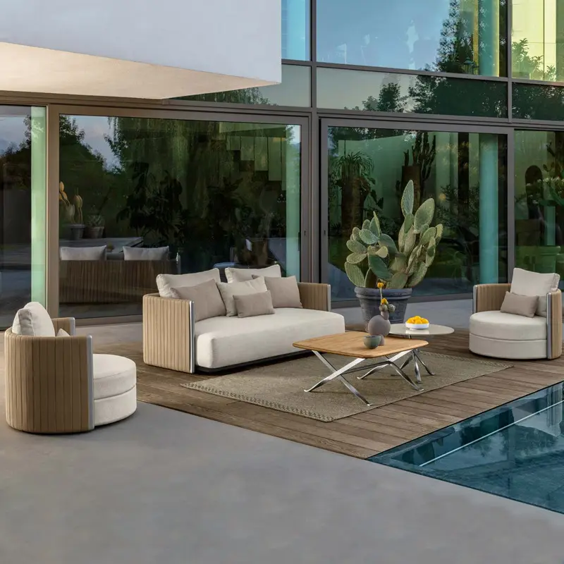 Set di divani in vimini per divani in rattan da patio con mobili da esterno 4 pezzi di vendita caldi