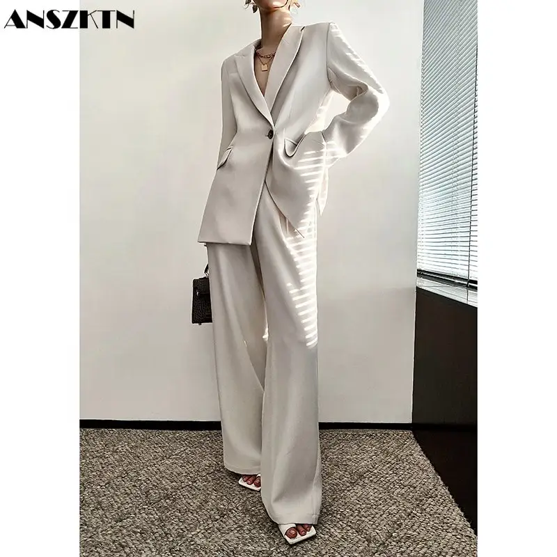 Женские белые костюмы ANSZKTN, профессиональный Повседневный Легкий Роскошный Блейзер из двух частей, Женский деловой костюм