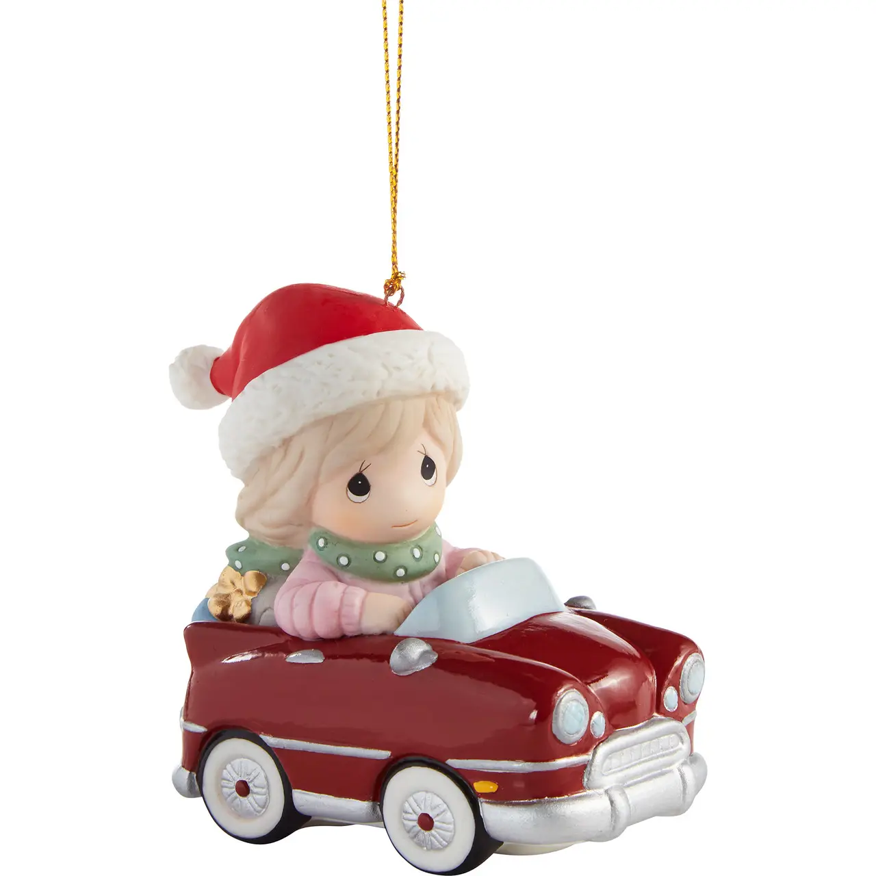 BSCI Factory Polyresin Girl in Car Adorno de Navidad Adorno colgante decorativo para el hogar
