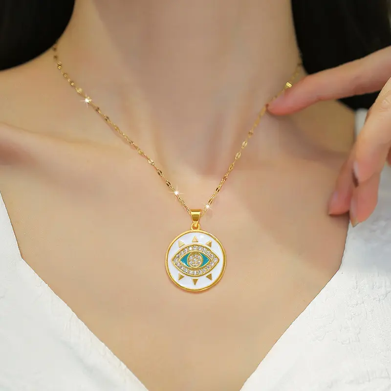 gold plated round eyes luxury stainless steel necklace for women fashion jewelry for women wedding accessories jewelry