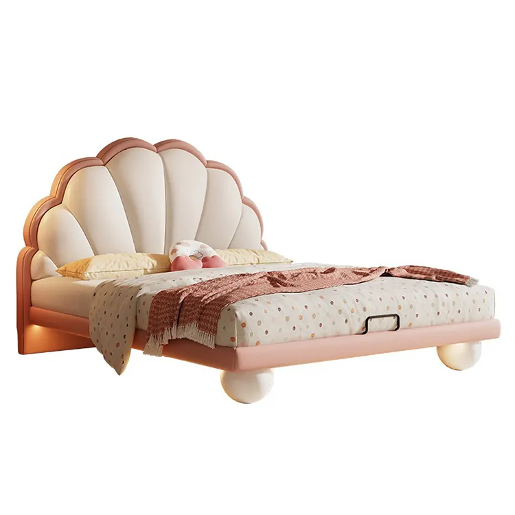 Best Selling Shell forma Princesa Menina Luz luxo rosa quarto armazenamento único macio Crianças cama