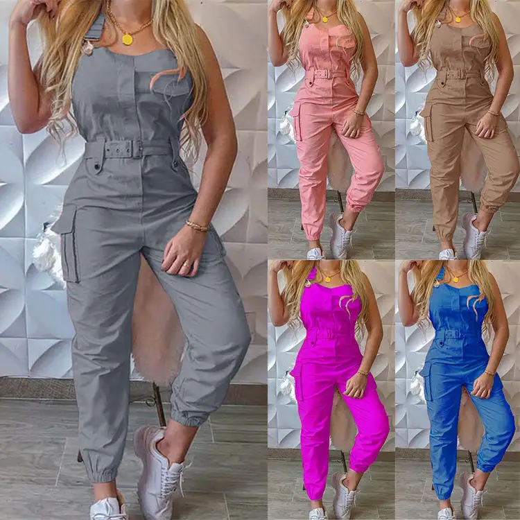 hot sale Fashion design Summer ladies sleeveless Clothing overall Pants waistband women Clothes One Piece oversize Jumpsuits