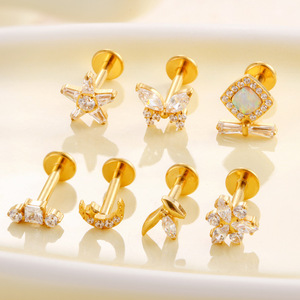 Toptan ASTM F136 G23 titanyum Piercing takı zirkon sarmal küpe Tragus kulak Labret kıkırdak Septum vücut Piercing takı - Product Image 4